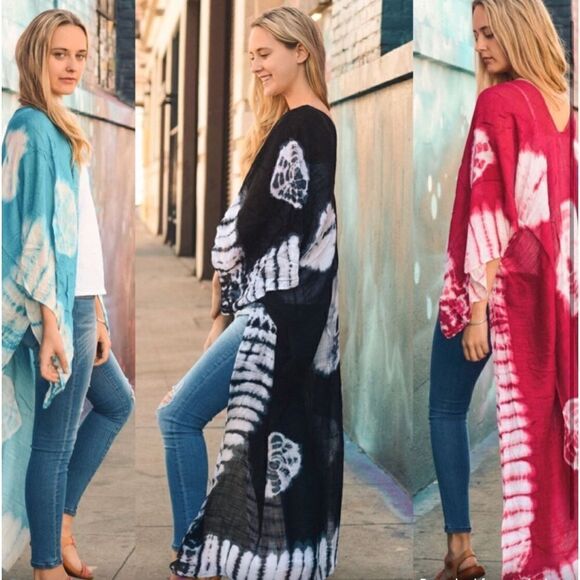 Black Tie Dye Kimono - Sleeves - Open Swim Cover Up - BRAND NEW - One Size - Picture 2 of 2